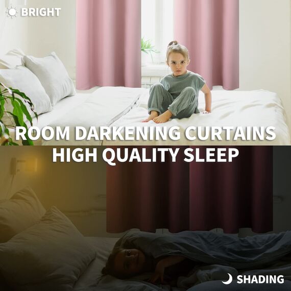 BGment Raumverdunkelungsvorhänge, 183 cm lang, mit Ösen, wärmeisoliert, Fensterbehandlungsvorhänge für Schlafzimmer, 2 Paneele, 106,7 x 183,9 cm, Babyrosa