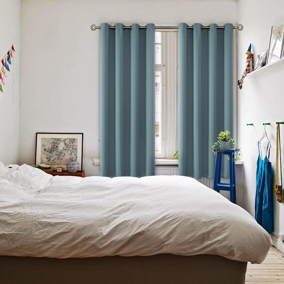 BGment Raumverdunkelungsvorhänge, 183 cm lang, mit Ösen, wärmeisolierte Vorhänge, Fensterbehandlungsvorhänge für Schlafzimmer, 2 Paneele, 132 x 183 cm, Steinblau