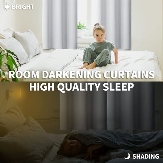 BGment Raumverdunkelungsvorhänge 160 cm lang – Ösen, wärmeisoliert, Fensterbehandlungsvorhänge für Schlafzimmer, 2 Paneele, 178 x 160 cm, grauweiß