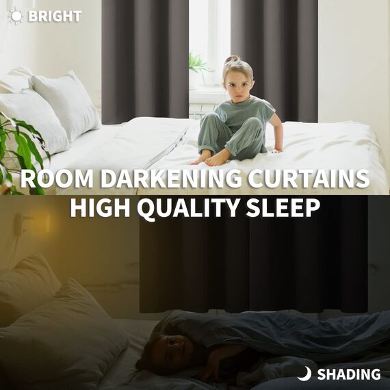 BGment Verdunkelungsvorhänge für Schlafzimmer – Ösen, wärmeisoliert, Raumverdunkelungsvorhänge für Wohnzimmer, 2 Stück, je 117,8 x 183,9 cm, Grau