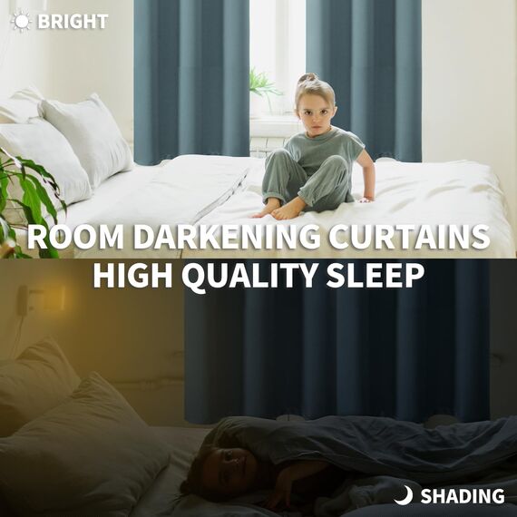 BGment Raumverdunkelungsvorhänge, 183 cm lang, mit Ösen, wärmeisolierte Vorhänge, Fensterbehandlungsvorhänge für Schlafzimmer, 2 Paneele, 132 x 183 cm, Steinblau