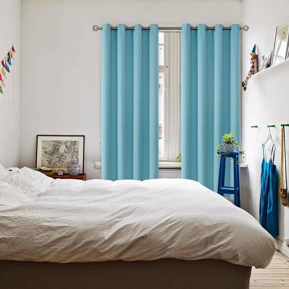 BGment Verdunkelungsvorhänge – mit Ösen, wärmeisoliert, Raumverdunkelung, Schlafzimmer- und Wohnzimmer, 2er-Set Paneele (132 x 183 cm, Aqua)