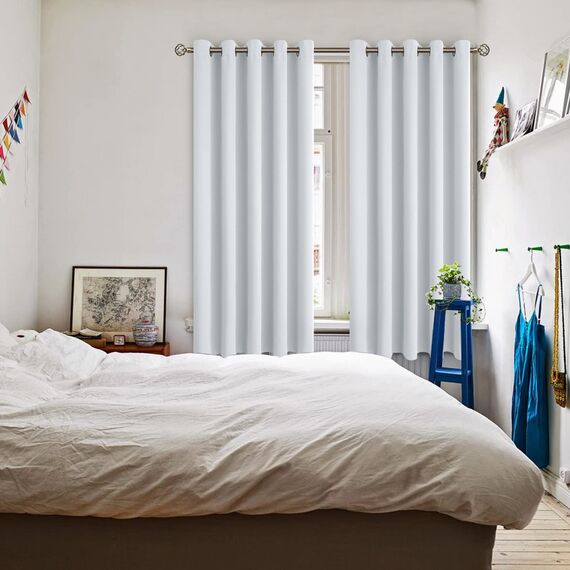 BGment Raumverdunkelungsvorhänge 160 cm lang – Ösen, wärmeisoliert, Fensterbehandlungsvorhänge für Schlafzimmer, 2 Paneele, 178 x 160 cm, grauweiß