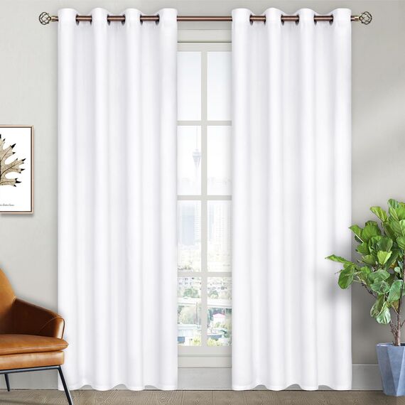 BGment Raumverdunkelungsvorhänge 213 cm lang – Ösen wärmeisolierte Vorhänge Fensterbehandlungsvorhänge für Schlafzimmer, 2 Paneele, 132 x 213 cm, reinweiß