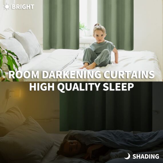 BGment Raumverdunkelungsvorhänge 213 cm lang - Ösen, wärmeisolierte Vorhänge, Fensterbehandlungsvorhänge für Schlafzimmer, 2 Paneele, 107 x 213 cm, grasgrün