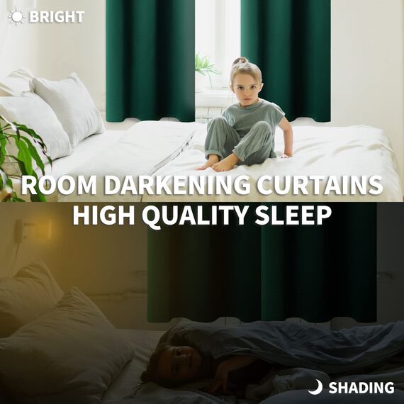 BGment Verdunklungsvorhänge – Thermoisoliert Raumverdunkelung Schlafzimmer und Wohnzimmer Vorhänge, Set von 2 dekorativen Vorhängen (107,7 x 213,3 cm, Smaragdgrün)
