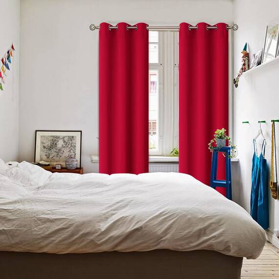 BGment Raumverdunkelungsvorhänge 213 cm lang – Ösen wärmeisolierte Vorhänge für Schlafzimmer, 2 Vorhänge, 107 x 213 cm, Rot