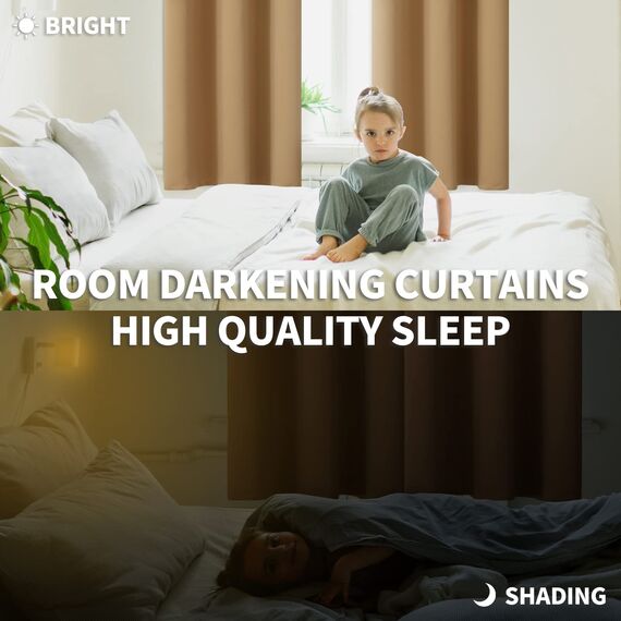 BGment Verdunklungsvorhänge für Wohnzimmer – Thermoisolierende Vorhänge für Schlafzimmer, 2 Paneele von 107 x 213 cm, Khaki