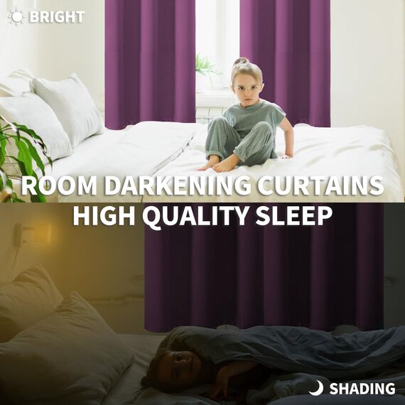 BGment Raumverdunkelungsvorhänge, 213,3 cm lang, mit Ösen, wärmeisolierte Vorhänge, Fensterbehandlungsvorhänge für Schlafzimmer, 2 Paneele, 132 x 213 cm, Auberginenviolett