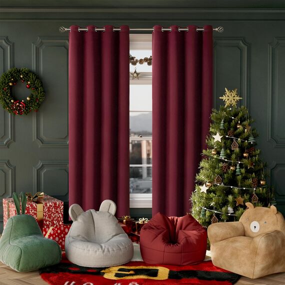 BGment Weihnachts-Verdunkelungsvorhänge, mit Ösen, wärmeisoliert, Raumverdunkelung, Schlafzimmer und Wohnzimmer, 2er-Set Vorhangpaneele (132 x 213 cm, Burgunderrot)