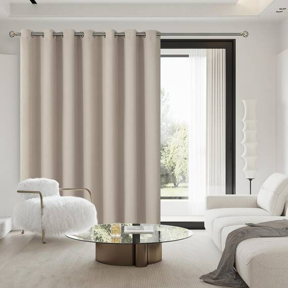 BGment Schiebetürvorhang für Terrasse, extra breiter Raumteiler, Verdunkelung, wärmeisoliert, Sichtfenster, 213 cm lang, 254 cm breit, 1 Panel, Kamel