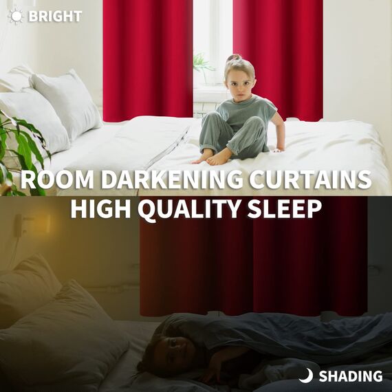 BGment Raumverdunkelungsvorhänge 244 cm lang – Ösen wärmeisolierte Vorhänge für Schlafzimmer, 2 Paneele, 132 x 244 cm, Rot