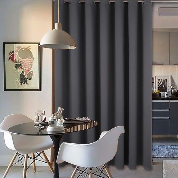 BGment Raumteiler-Vorhang, 213 cm Länge, extra breiter Verdunkelungsvorhang für Glasschiebetür, wärmeisolierter Ösenvorhang, Terrassentürvorhang, 1 Panel, Dunkelgrau, 254 x 213 cm (L x B)