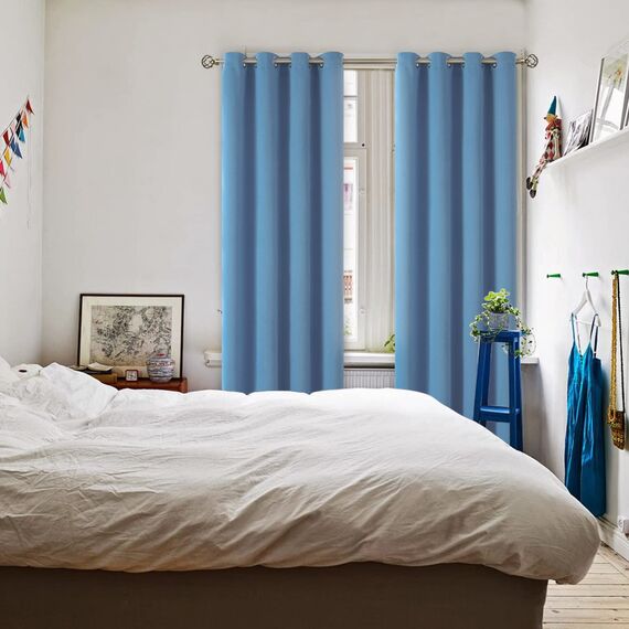 BGment Verdunkelungsvorhänge für Schlafzimmer – Ösen wärmeisolierte Raumverdunkelungsvorhänge für Wohnzimmer, Set mit 2 Paneelen (132 x 249 cm, verblasster Denim)