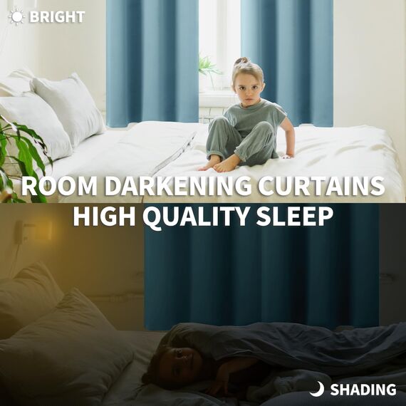 BGment Raumverdunkelungsvorhänge, 240 cm lang, mit Ösen, wärmeisolierte Vorhänge, Fensterbehandlungsvorhänge für Schlafzimmer, 2 Paneele, 132 x 240 cm, Graublau
