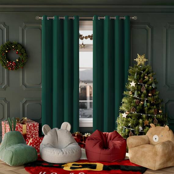 BGment Weihnachts-Verdunkelungsvorhänge, mit Ösen, wärmeisoliert, Raumverdunkelung, Schlafzimmer und Wohnzimmer, 2 Stück, dekorative Vorhangpaneele (132 x 213 cm, Smaragdgrün)