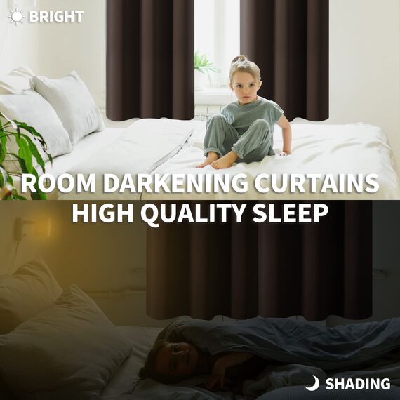 BGment Verdunkelungsvorhänge - Ösen Thermoisolierte Raumverdunkelung Schlafzimmer und Wohnzimmer Vorhänge Set mit 2 Paneelen (132 x 274 cm, Braun)