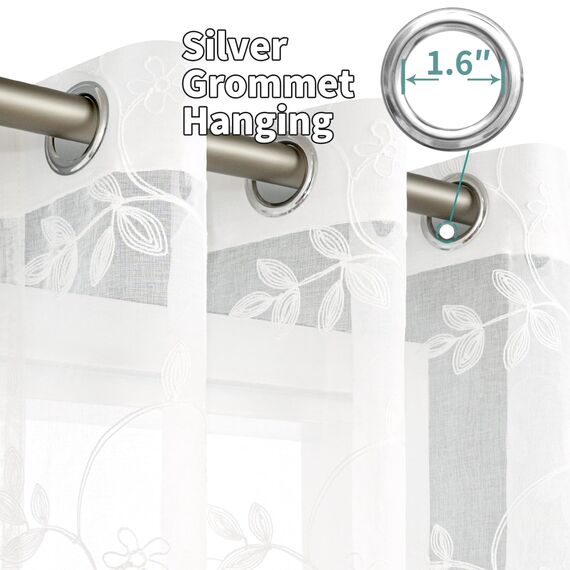 BGment Durchsichtige Vorhänge, 274,3 cm lang, extra lang, besticktes Rankenmuster, lichtfilternd, Kunstleinen, Fenster, halbtransparent, Voile-Vorhänge für Wohnzimmer, 132 x 274 cm, Weiß