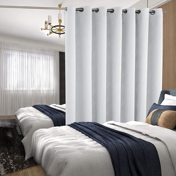 BGment Modischer Schiebetürvorhang 254,4 x 244,8 cm, breit, Thermo-Verdunkelungsvorhänge, Raumteiler, Fenstervorhang, 1 Paneel, grauweiß, 244 cm Länge x Breite 254 cm