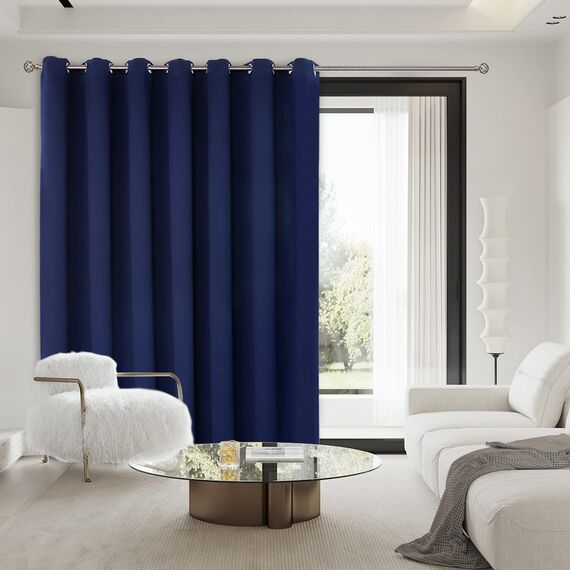 BGment Modischer Schiebetürvorhang 254 x 244 cm, breit, Thermo-Verdunkelungsvorhänge, Raumteiler, Fenstervorhang, 1 Panel, Marineblau, 244 cm Länge x Breite 254 cm