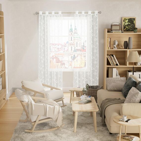 BGment Durchsichtige Vorhänge, 274,3 cm lang, extra lang, besticktes Rankenmuster, lichtfilternd, Kunstleinen, Fenster, halbtransparent, Voile-Vorhänge für Wohnzimmer, 132 x 274 cm, Weiß