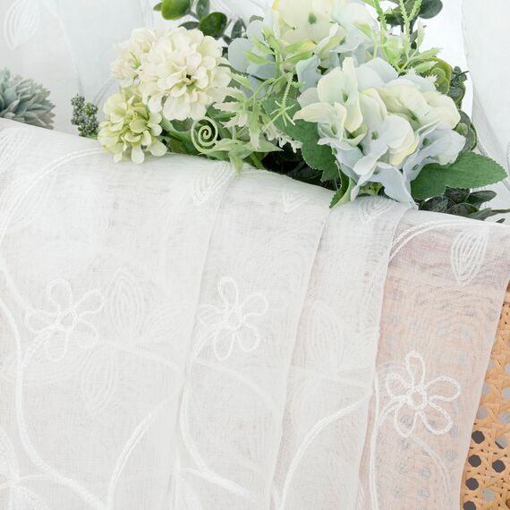BGment Durchsichtige Vorhänge, 274,3 cm lang, extra lang, besticktes Rankenmuster, lichtfilternd, Kunstleinen, Fenster, halbtransparent, Voile-Vorhänge für Wohnzimmer, 132 x 274 cm, Weiß