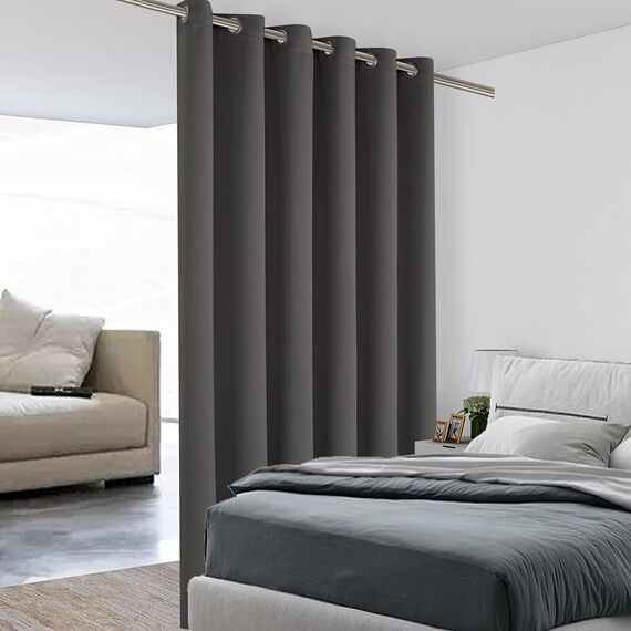 BONZER Raumteiler-Vorhang, blickdicht, wärmeisoliert, breit, Verdunkelungsvorhänge für Schlafzimmer, Wohnzimmer, 274 x 178 cm (L x B), 1 Panel, Dunkelgrau