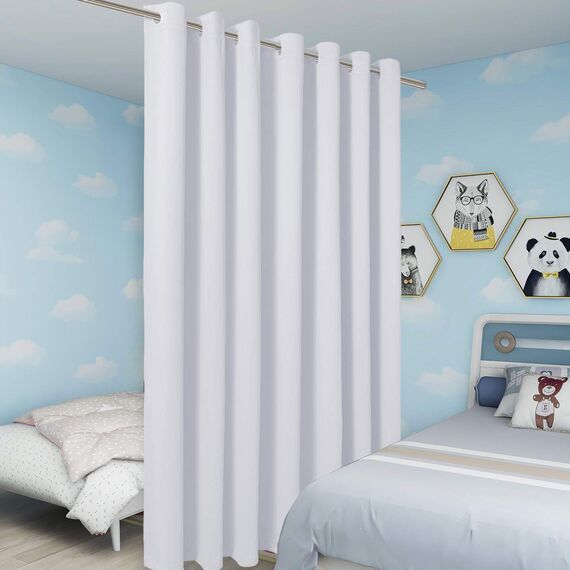 Bonzer Extra breiter Raumteiler-Vorhang, Trennvorhang, Privatsphäre, Verdunkelungsvorhänge für Gemeinschaftszimmer, 244 x 380 cm (L x B), 1 Panel, Grauweiß