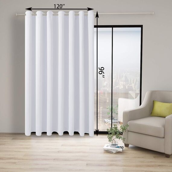 BONZER Extra breiter Raumteiler-Vorhang, Trennvorhang, Privatsphäre, Verdunkelungsvorhang für Gemeinschaftszimmer, 244 x 305 cm (L x B), 1 Panel, Grauweiß