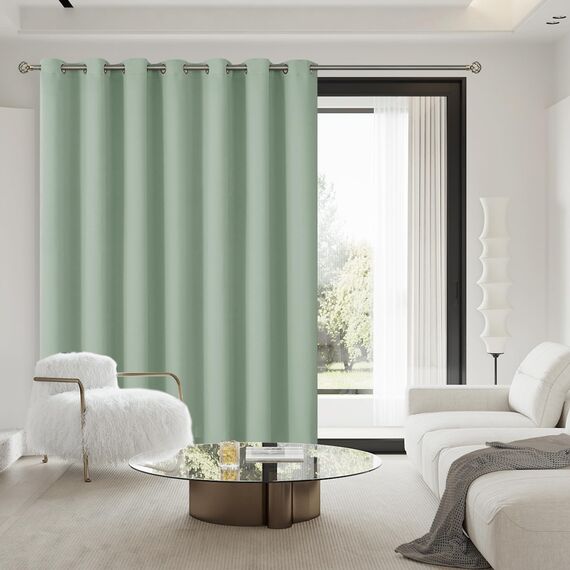 BGment Frosty Green Schiebetürvorhang 305 cm lang, breiter Raumverdunkelungsvorhang für Schlafzimmer, Privatsphäre, isoliert, Ösen, Raumtrenner, Vorhang, Federdekoration, 1 Panel, 254 x 305 cm