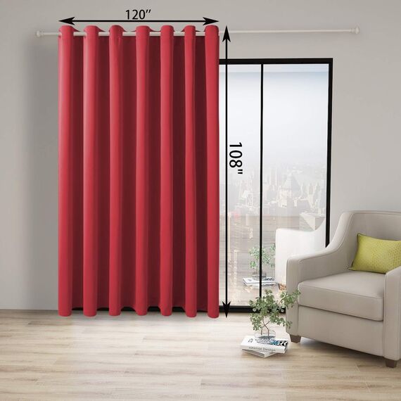BONZER Extra breiter Raumteiler-Vorhang, blickdicht, blickdicht, Ösenvorhänge für Wohnung, Studio, 274 x 305 cm (L x B), 1 Panel, Rot