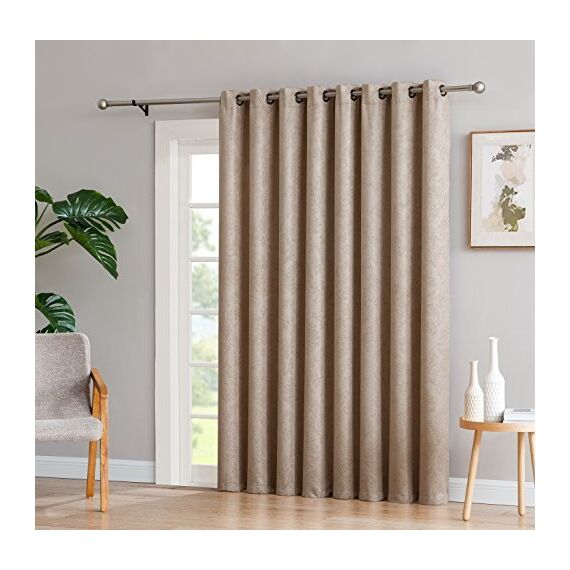 LINENZONE Damast-Vorhang, extra breit, als Vorhänge für Terrassentüren oder Raumteiler (Evelyn 102 x 96 cm, Taupe)