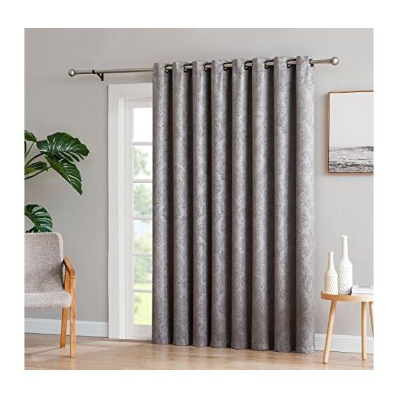 LINENZONE Extra breite Damast-Vorhänge, geprägt, hellgrau, als Vorhänge für Terrassentüren, Glasschiebetürvorhang, Raumteiler oder Hintertürvorhänge. (Evelyn 102 x 84 cm Grau)