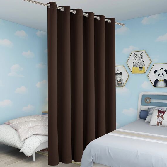 BONZER Raumteiler-Vorhang, Trennvorhang, Sichtschutz, mit Ösen, breite Verdunkelungsvorhänge für Wohnzimmer, 274 x 177 cm (L x B) 274 x 178 cm, 1 Panel, Schokolade