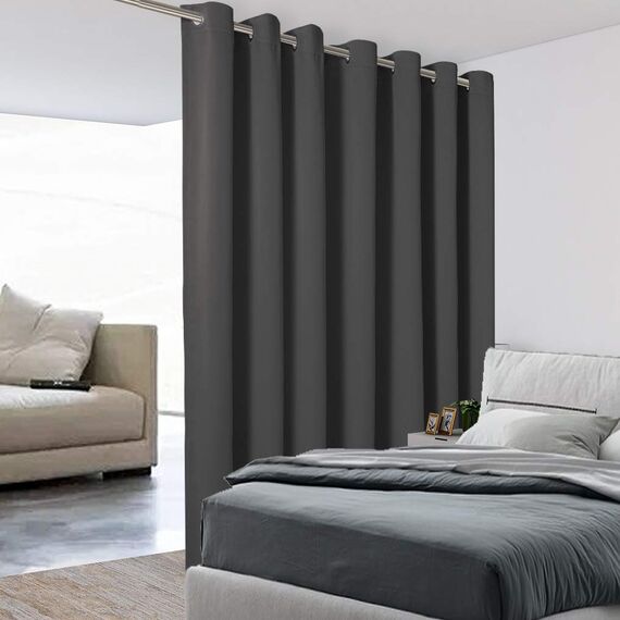 Bonzer Extra breiter Raumteiler-Vorhang, mit Ösen, wärmeisoliert, Verdunkelungsvorhänge für Schiebefenster, 274 x 300 cm (L x B), 1 Panel, Dunkelgrau