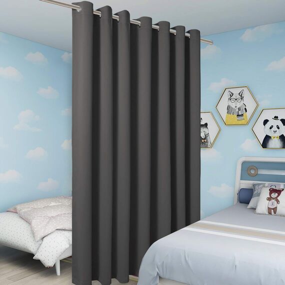 Bonzer Extra breiter Raumteiler-Vorhang, mit Ösen, wärmeisoliert, Verdunkelungsvorhänge für Schiebefenster, 274 x 300 cm (L x B), 1 Panel, Dunkelgrau