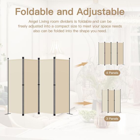 Angel Living Paravent 3tlg Sichtschutz,Faltbildschirm Raumteiler Sichtschutz aus Stahl und Polyester (Beige)