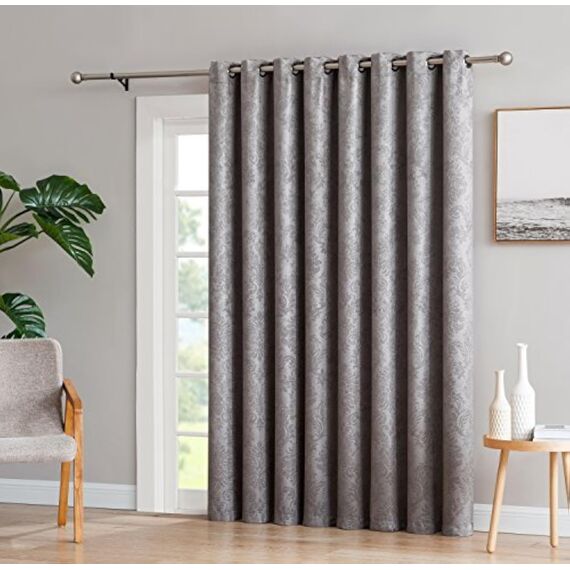 LINENZONE Extra breite Damast-Vorhänge, geprägt, hellgrau, als Vorhänge für Terrassentüren, Glasschiebetürvorhang, Raumteiler oder Hintertürvorhänge. (Evelyn 102 x 84 cm Grau)