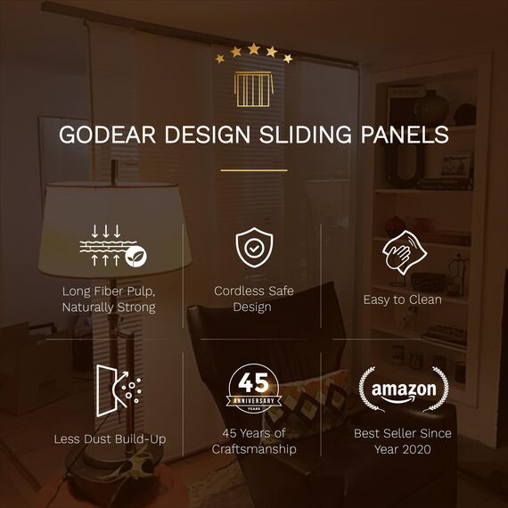 GoDear Design Verstellbare Schiebe-Panel-Schiene, vertikale Jalousien, 116,3 cm - 218,4 cm B x bis zu 243,8 cm H, ausziehbare Fensterrollos für Glas- und Schließtüren, zuschneidbare natürliche gewebte