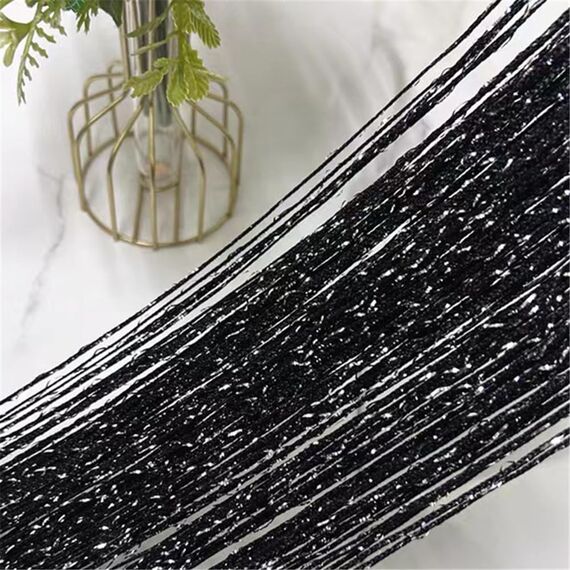 Ave Split Dekorativer Tür-Fadenvorhang, Wandpaneel mit Fransen, Raumteiler, Sichtschutz, Quasten-Panel für Zuhause, 100 x 200 cm, Schwarz 1