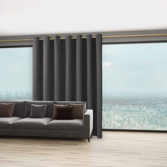 Bonzer Extra breiter Raumteiler-Vorhang, mit Ösen, wärmeisoliert, Verdunkelungsvorhänge für Schiebefenster, 274 x 380 cm (L x B), 1 Panel, Dunkelgrau