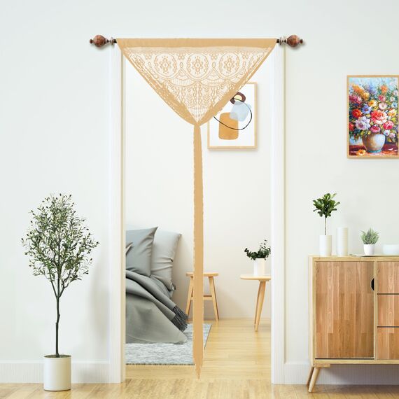YaoYue Makramee-Spitzen-Türvorhang für Türen, Raumteiler, Hippie-Fensterpaneel, Raumteiler, Wandschrank, Vorhänge für Schlafzimmer, Schrank, Türvorhänge (90 x 200 cm, Champagner), 2 Stück
