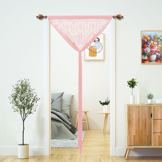 YaoYue Makramee-Spitzenvorhang, 90 x 200 cm, Rosa, Stangentaschen-Vorhang für Tür, Raumteiler, Fenster, Schlafzimmer, Schrankdekorationen, 1 Stück