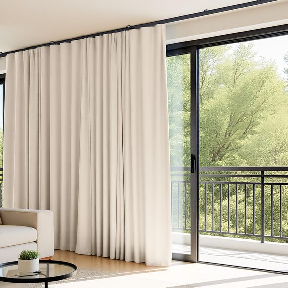 Raumteiler Vorhänge Flexible Deckenschienen Set Vorhangschiene Deckenhalterung Verdunkelungsvorhang für Wohnzimmer Schlafzimmer Deckenvorhangstange Sichtschutz Trennwände Paneele B150xH84 Beige Drape