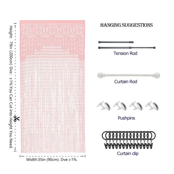 YaoYue Makramee-Spitzen-Türvorhang für Türen, Raumteiler, Hippie-Fensterpaneel, Raumteiler, Wandschrank, Vorhänge für Schlafzimmer, Schrank, Türvorhänge, Dekorationen (90 x 200 cm, Pink)