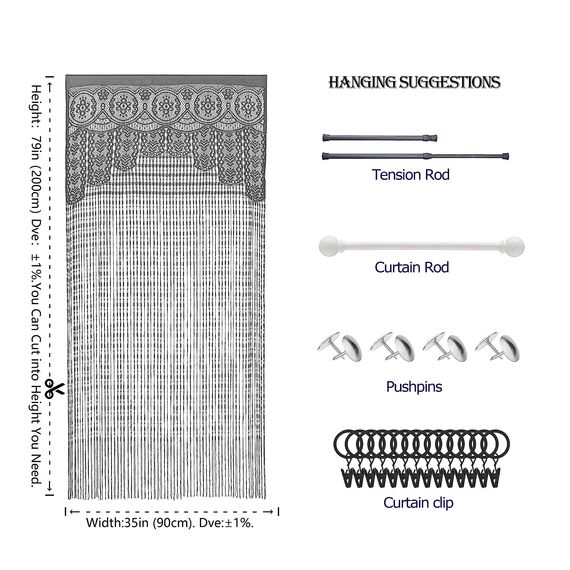 YaoYue Makramee-Spitzen-Türvorhang für Türen, Raumteiler, Hippie-Fensterpaneel, Raumteiler, Wandschrank, Vorhänge für Schlafzimmer, Schrank, Türvorhänge, Dekorationen (90 x 200 cm, Grau)