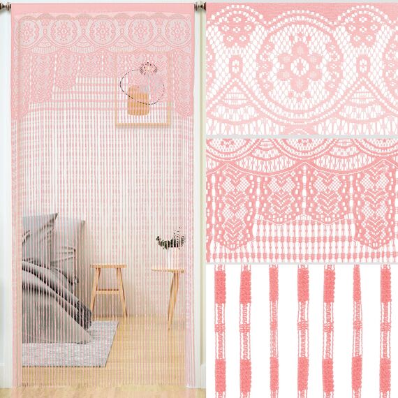 YaoYue Makramee-Spitzen-Türvorhang für Türen, Raumteiler, Hippie-Fensterpaneel, Raumteiler, Wandschrank, Vorhänge für Schlafzimmer, Schrank, Türvorhänge, Dekorationen (90 x 200 cm, Pink)