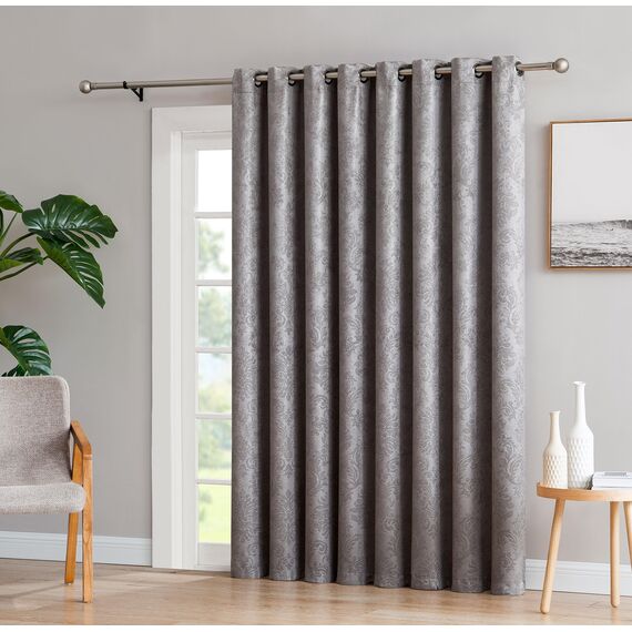LINENZONE Extra breite Damast-Vorhänge, geprägt, hellgrau, als Vorhänge für Terrassentüren, Glasschiebetürvorhang, Raumteiler oder Hintertürvorhänge. (Evelyn 102 x 84 cm Grau)