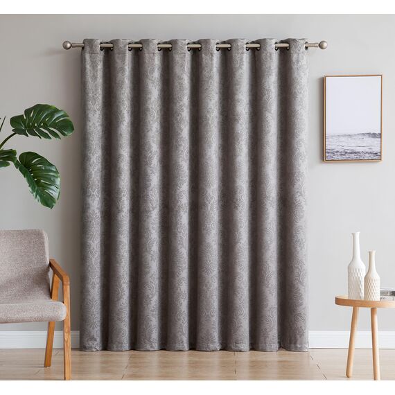 LINENZONE Extra breite Damast-Vorhänge, geprägt, hellgrau, als Vorhänge für Terrassentüren, Glasschiebetürvorhang, Raumteiler oder Hintertürvorhänge. (Evelyn 102 x 84 cm Grau)