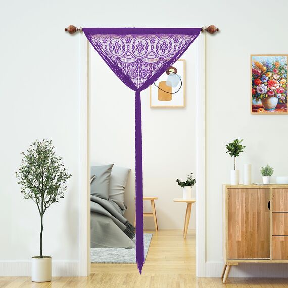 Makramee-Spitzen-Türvorhang für Türen, Raumteiler, Hippie-Fensterpaneel, Raumteiler, Wandschrank, Vorhänge für Schlafzimmer, Schrank, Türvorhänge, Dekorationen (35 x 200 cm, weiß), Violett, 2 Stück